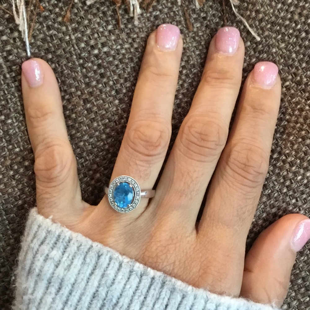 LONDON BLUE TOPAZ DIAMOND COCKTAIL RING ENGAGEMENT